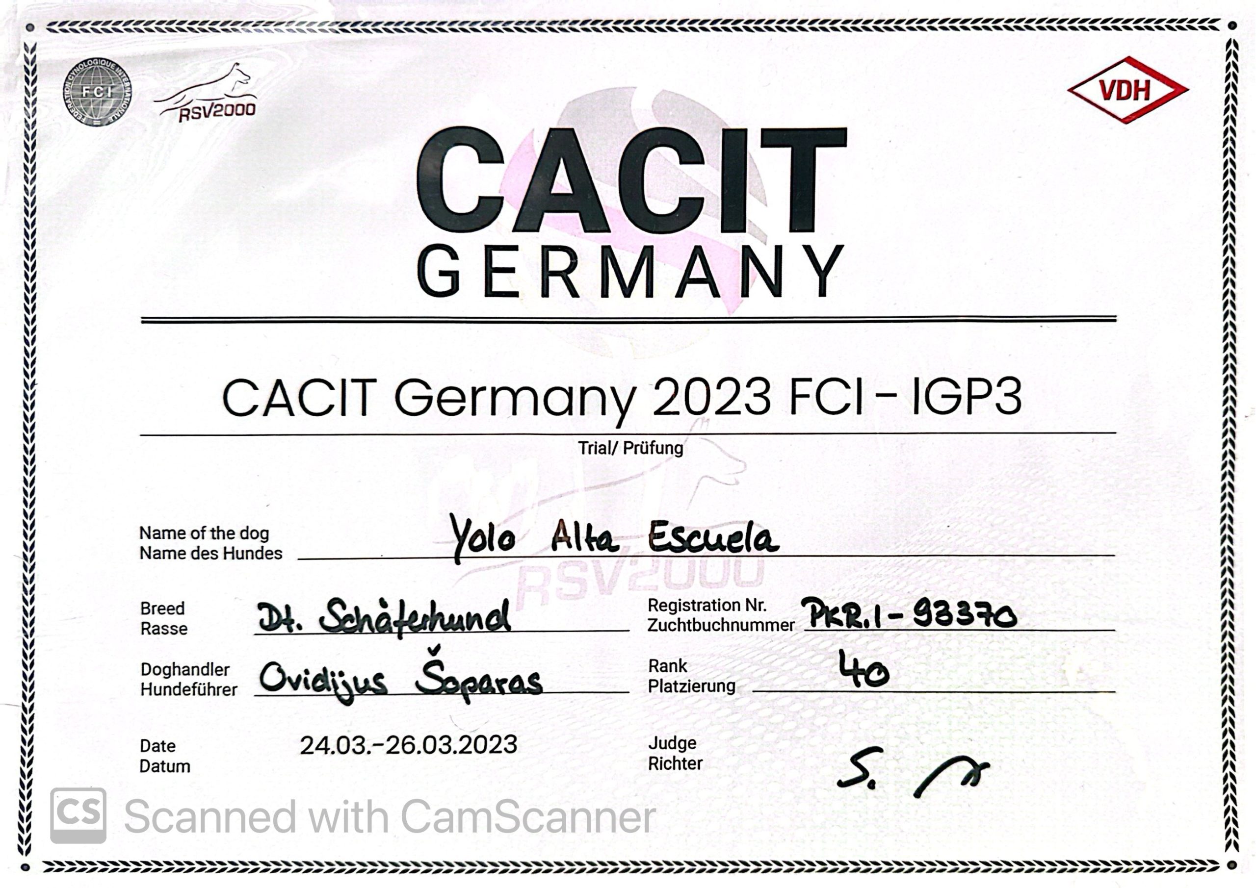 Šunų dresūros sertifikatas 1