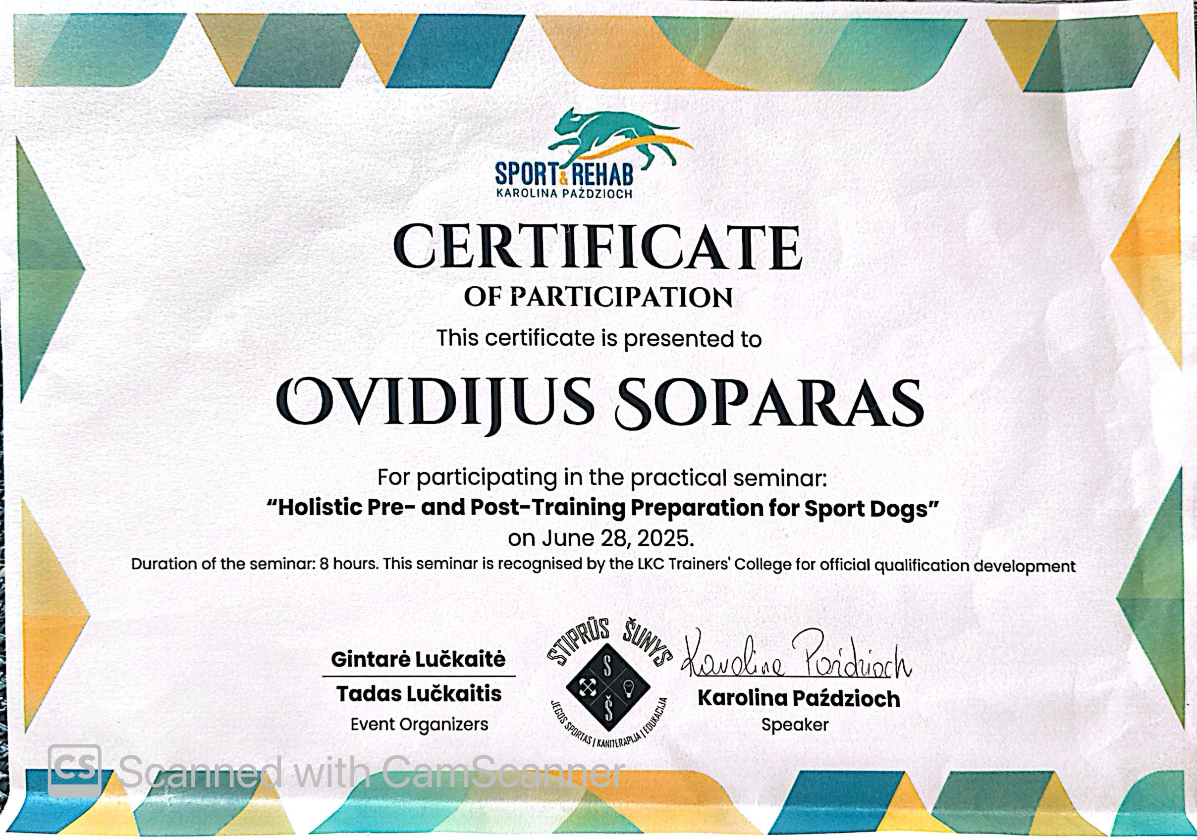 Šunų dresūros sertifikatas 2